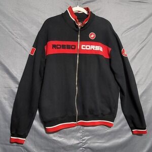 Castelli Rosso Corsa Track Jacket Mens XL Black Red Full Zip Cycling Fleece
